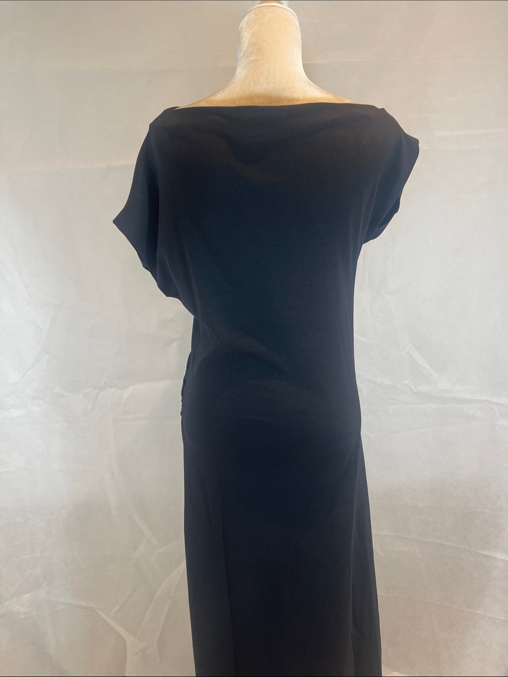 MNGO = XL , Black Draped Cap-Sleeve Women’s Dress - Picture 12 of 13